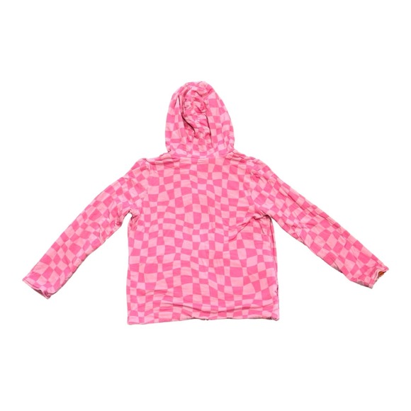 Bums & Roses Reversible Hoodie Jacket Girls 7/8 Pink Checkered Floral - Picture 3 of 10